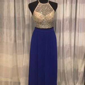 B. Darlin 2 piece BLUE/TAN PROM DRESSS